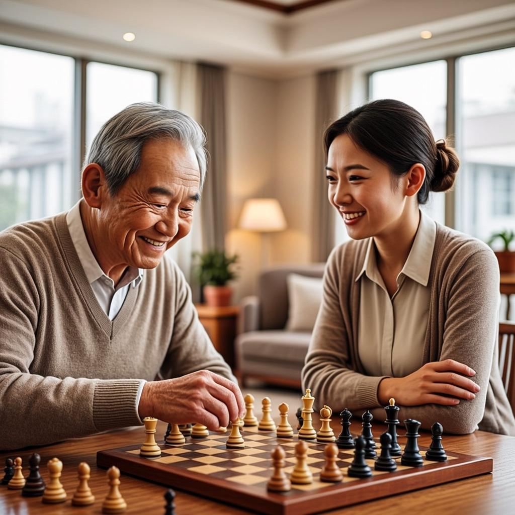 Senior playing chess